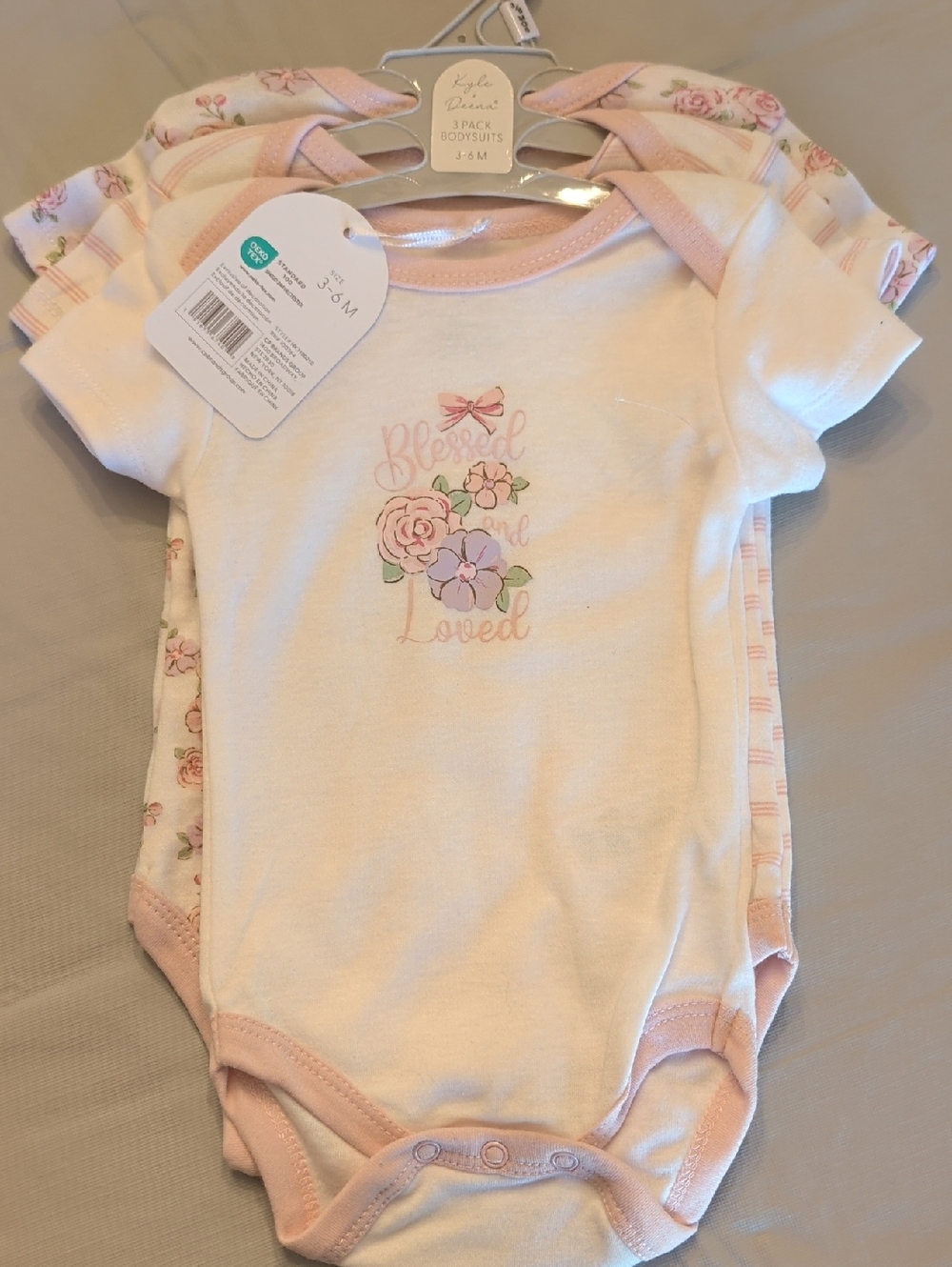 3-Pack Baby Girls Cream and Pink Floral One-Piece Bodysuits - Unbranded